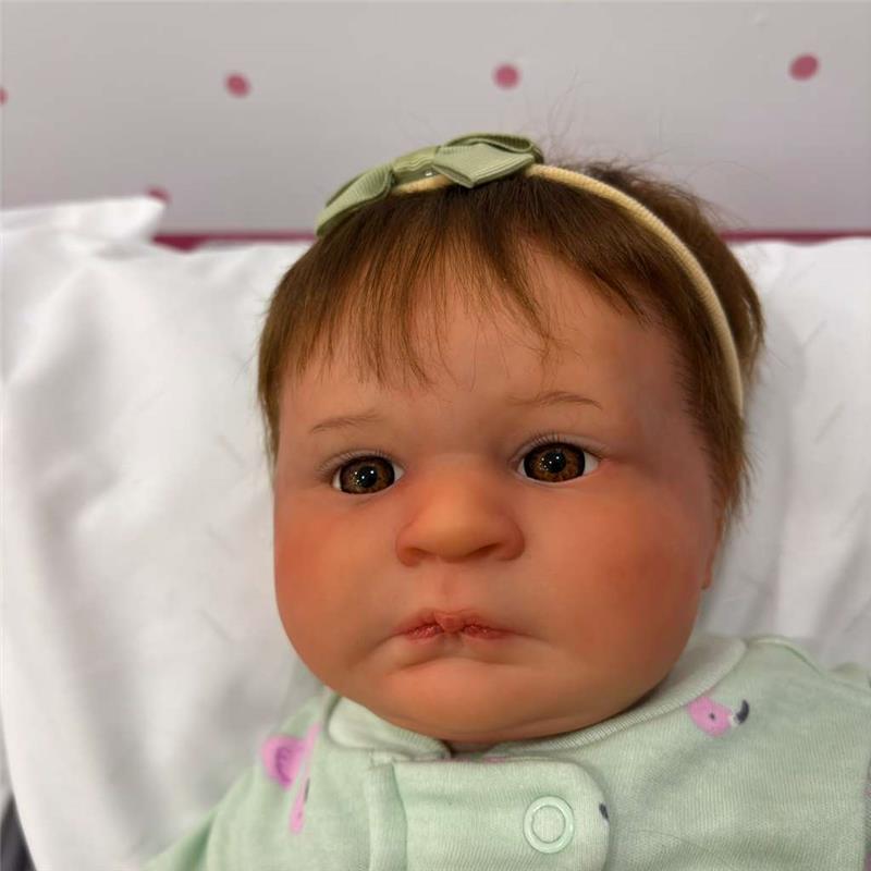 Reborn Baby Doll – White Vinyl & Rooted Black Hair, Tiara